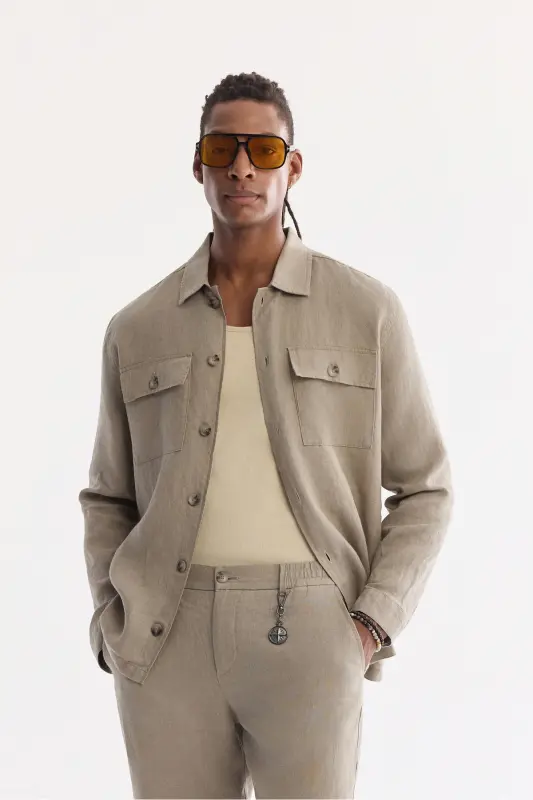 Мужские серые брюки Issos Relaxed Fit с эластичным поясом 100% лен B003032 - 8
