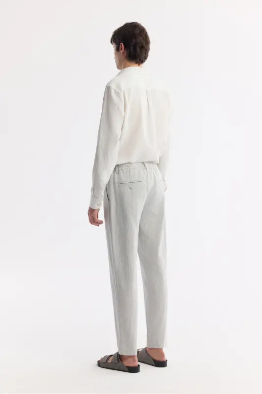 Мужские серые relaxed fit льняные шорты на кулиске - 3