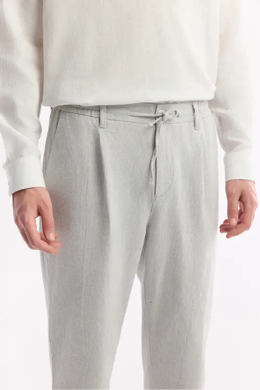 Мужские серые relaxed fit льняные шорты на кулиске - 4