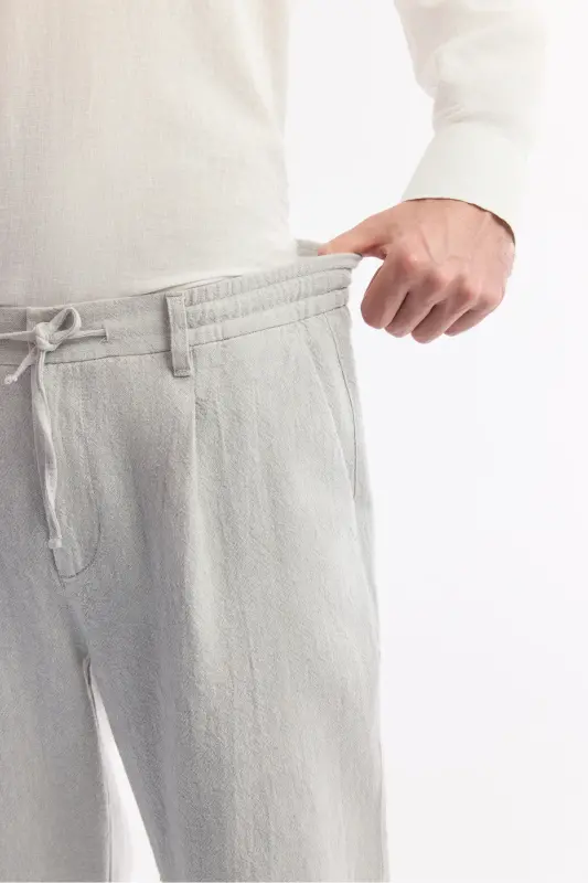 Мужские серые relaxed fit льняные шорты на кулиске - 5