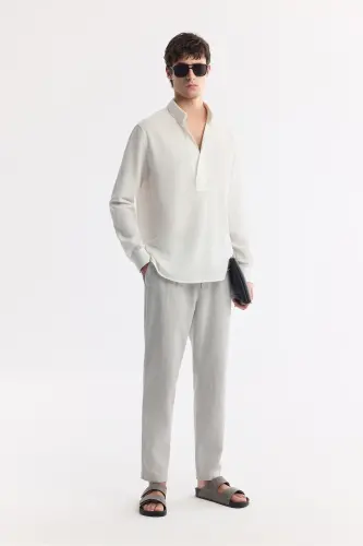 Мужские серые relaxed fit льняные шорты на кулиске - 7