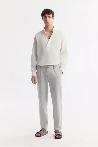 Мужские серые relaxed fit льняные шорты на кулиске 