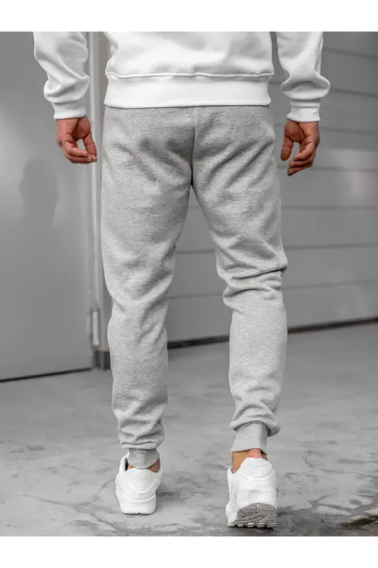 Мужские серые спортивные штаны Slim Fit без принта, узкие джоггеры с карманами - серые - 3