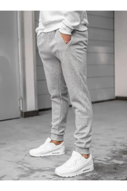 Мужские серые спортивные штаны Slim Fit без принта, узкие джоггеры с карманами - серые - 5