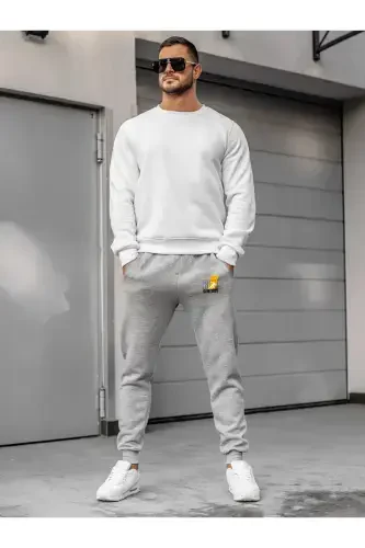 Мужские серые спортивные штаны хлопковые облегающие узкие джоггеры - СЕРЫЙ - 3