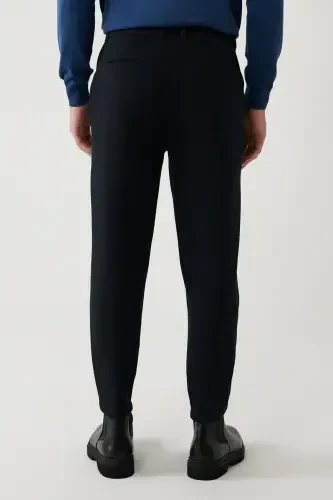 Мужские синие брюки чино с диагональным узором из трикотажа, зауженные к низу A32y3061 - 5