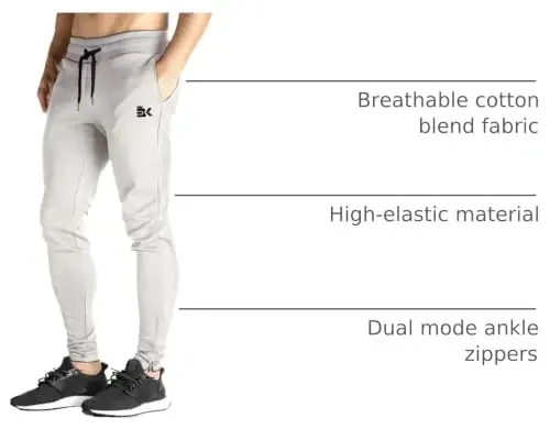 Мужские спортивные штаны на молнии BROKIG для зала | Зауженные дышащие эластичные брюки для тренировок, бега, походов и повседневной носки - 4