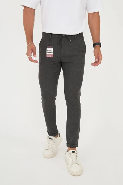 Мужские спортивные штаны Slim Fit с частичной резинкой на поясе, двойные штанины, антрацитовый цвет - 2