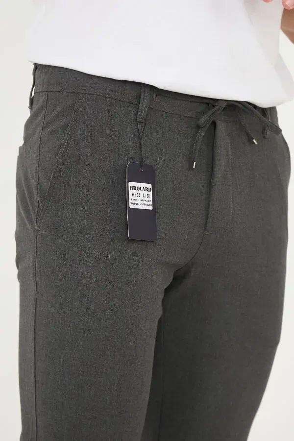 Мужские спортивные штаны Slim Fit с частичной резинкой на поясе, двойные штанины, антрацитовый цвет - 7