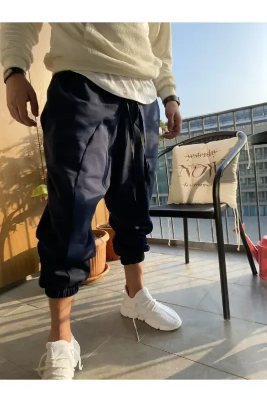 Мужские темно-синие шаровары спортивного типа - ТЕМНО-СИНИЙ - 1