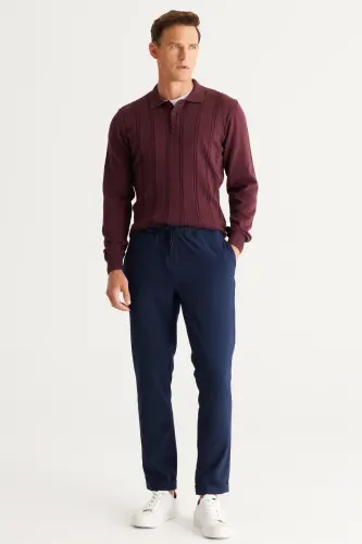 Мужские темно-синие спортивные брюки Slim Fit с удобной посадкой, кулиской на талии и боковыми карманами - темно-синие - MODAZONE (1)