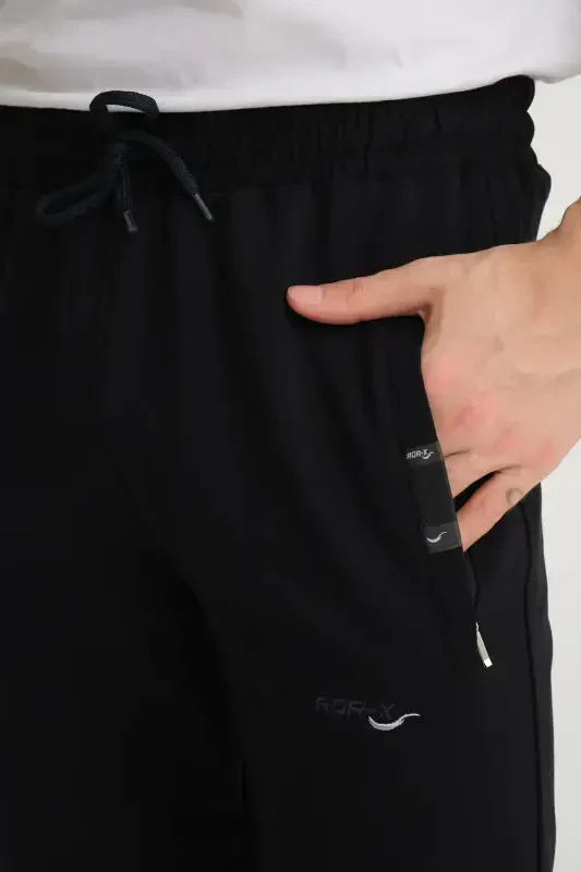 Мужские темно-синие спортивные штаны из трикотажной ткани прямого кроя с вышивкой - темно-синие - 5