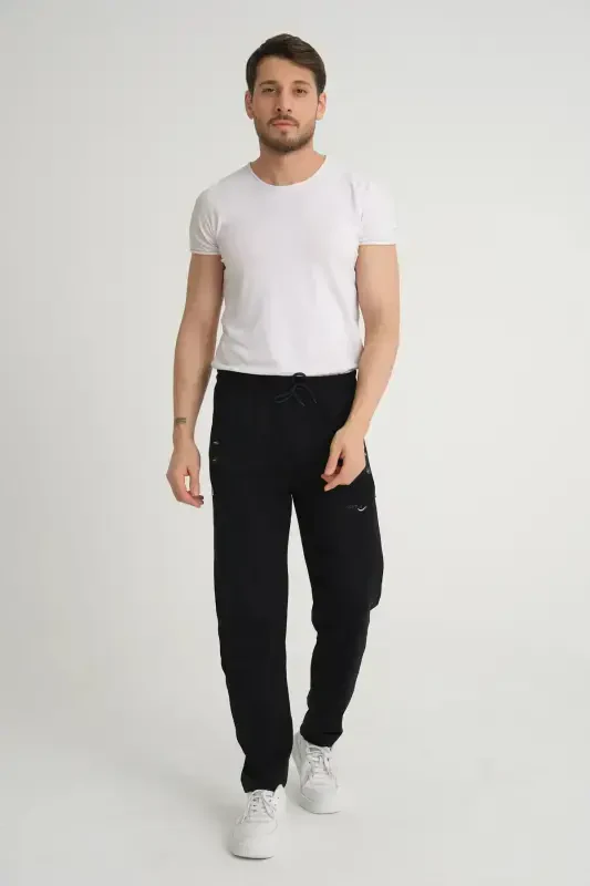 Мужские темно-синие спортивные штаны из трикотажной ткани прямого кроя с вышивкой - темно-синие - 6