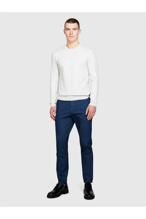 Мужские темно-синие хлопчатобумажные брюки чино из денима с эластаном узкого кроя - 1