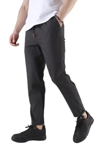 Мужские удобные эластичные брюки Slim Fit из ткани с эластичной талией свободного кроя - ДЫМЧАТЫЙ - 1