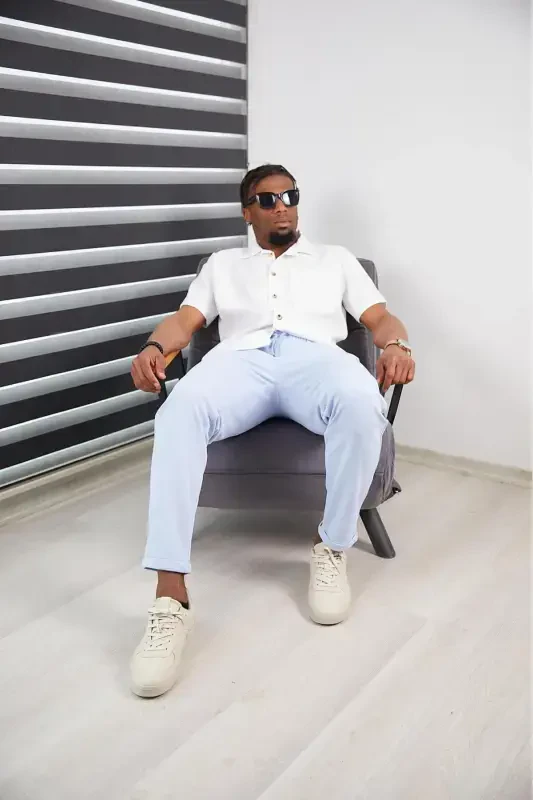 Мужские узкие синие джоггеры с двойным подолом, высококачественная узорчатая ткань, эластичные-синие - 2