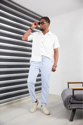 Мужские узкие синие джоггеры с двойным подолом, высококачественная узорчатая ткань, эластичные-синие - 3