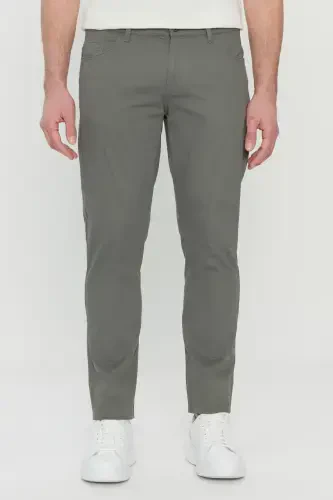Мужские хаки хлопковые узкие брюки слим фит, 5 карманов, эластичные повседневные брюки - хаки - 1
