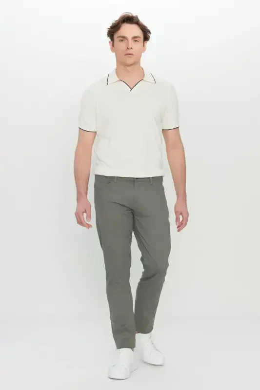 Мужские хаки хлопковые узкие брюки слим фит, 5 карманов, эластичные повседневные брюки - хаки - 2