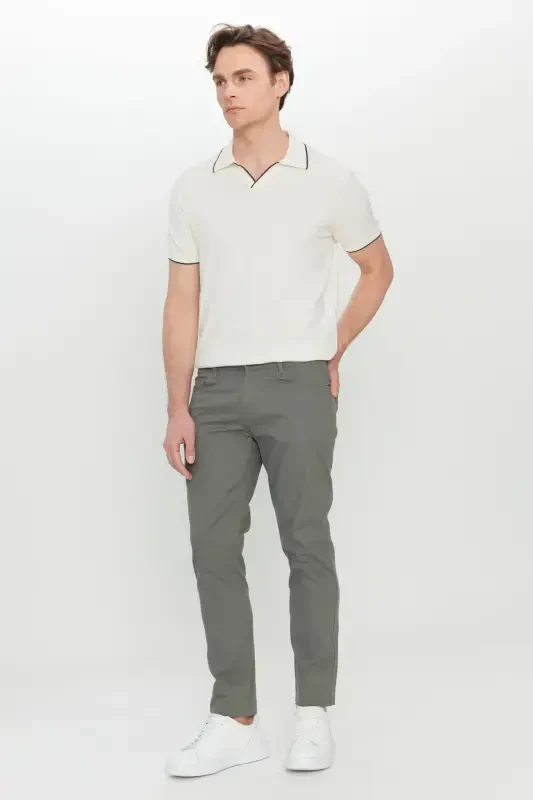 Мужские хаки хлопковые узкие брюки слим фит, 5 карманов, эластичные повседневные брюки - хаки - 3