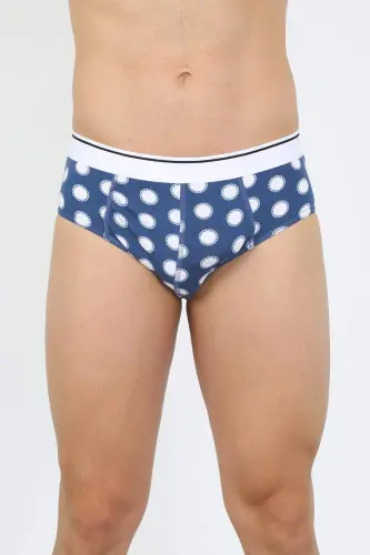 Мужские хлопковые узорчатые эластичные плавки темно-синие 40131 - 1