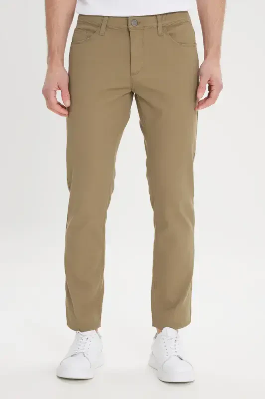 Мужские зеленые узкие эластичные брюки Slim Fit с пятью карманами и текстурным плетением - AC&CO / ALTINYILDIZ CLASSICS