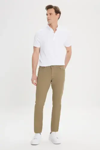 Мужские зеленые узкие эластичные брюки Slim Fit с пятью карманами и текстурным плетением - 3