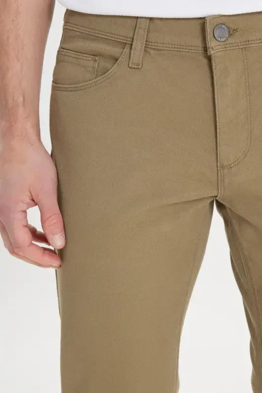 Мужские зеленые узкие эластичные брюки Slim Fit с пятью карманами и текстурным плетением - 6