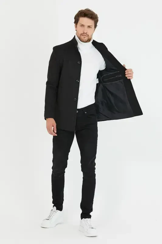 Мужское антрацитовое короткое кашемировое пальто нового сезона - Антрацит - 3