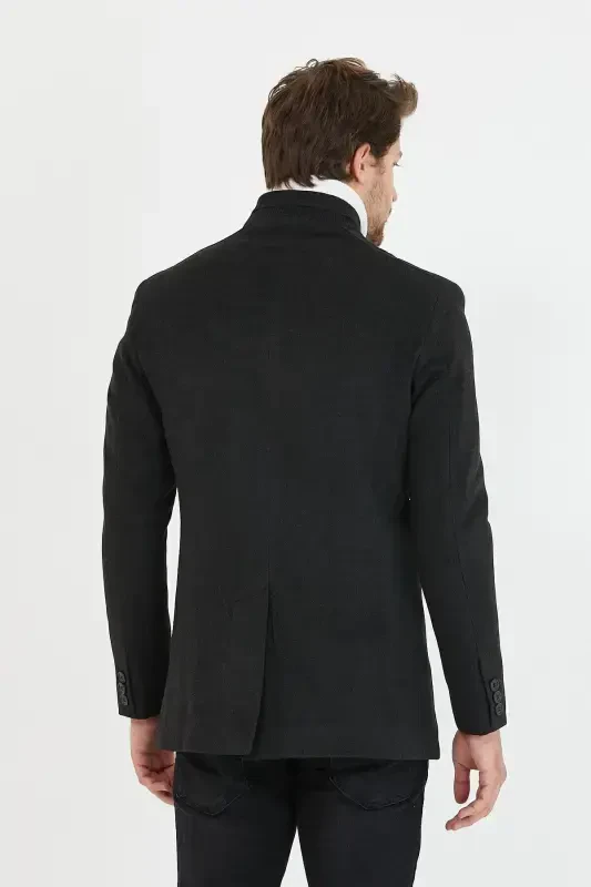 Мужское антрацитовое короткое кашемировое пальто нового сезона - Антрацит - 4