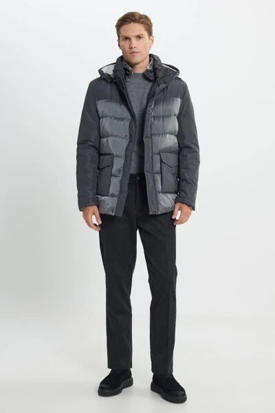 Мужское антрацитовое пальто стандартной посадки с обычным кроем, стойкой и защитой от ветра - ALTINYILDIZ CLASSICS (1)