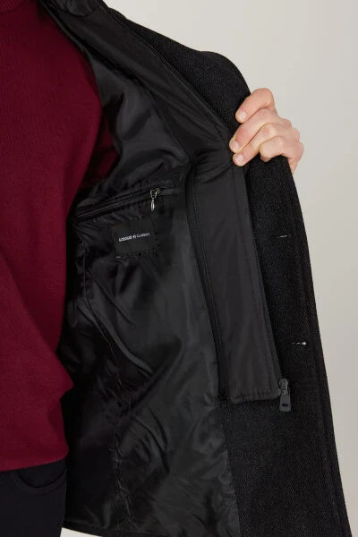 Мужское антрацитовое пальто стандартной посадки с обычным кроем, воротником с отложным воротником, из шерсти с рисунком - 12