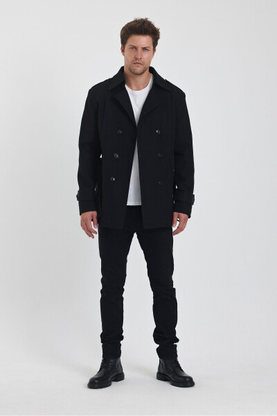 Мужское черное двубортное пальто приталенного кроя из кашемира - 10