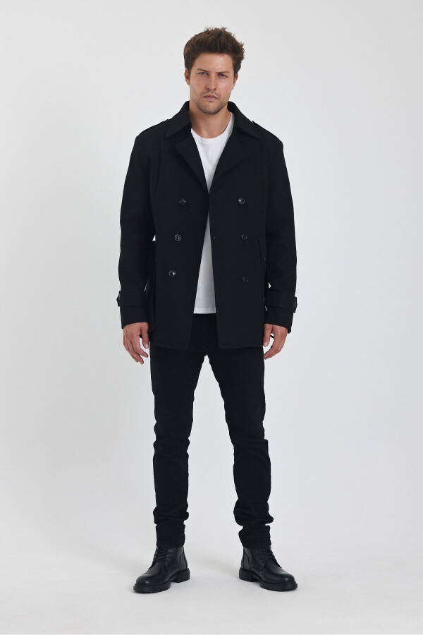 Мужское черное двубортное пальто приталенного кроя из кашемира - 2