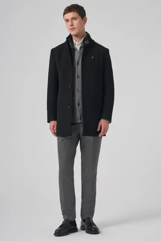 Мужское черное шерстяное пальто Modazone Dynamic Fit с анатомической стелькой - 3