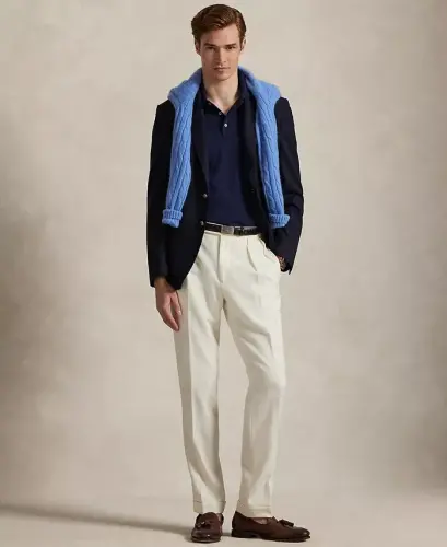 Мужское классическое поло из мягкого хлопка — сине-коричневое - 4