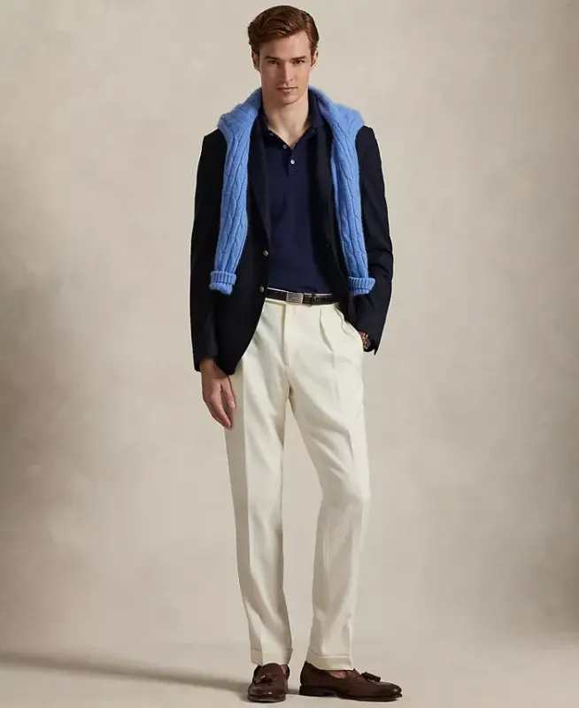 Мужское классическое поло из мягкого хлопка — сине-коричневое - 4