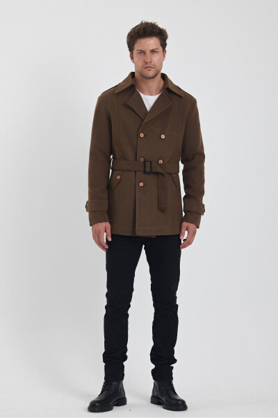 Мужское коричневое двубортное пальто из кашемира узкого кроя - 8