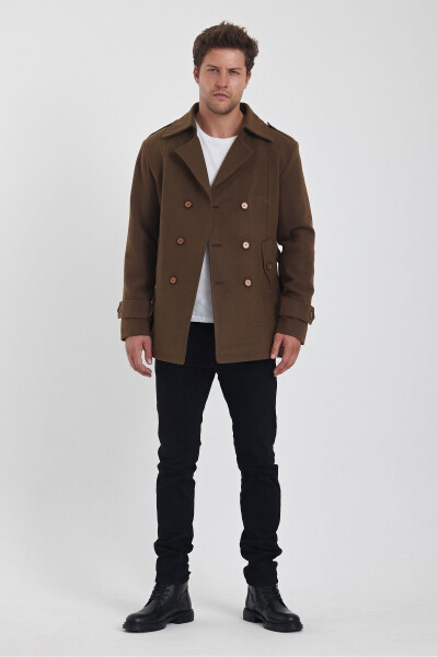 Мужское коричневое двубортное пальто из кашемира узкого кроя - 9
