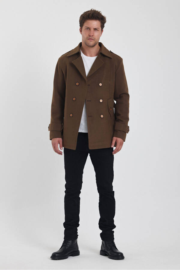Мужское коричневое двубортное пальто из кашемира узкого кроя - 9