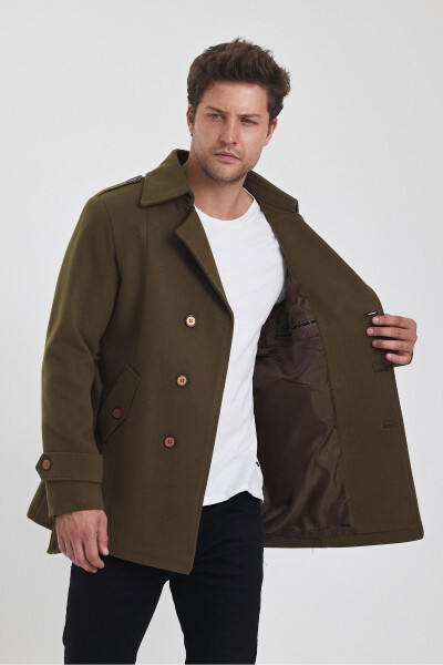 Мужское коричневое двубортное пальто из кашемира узкого кроя - 10