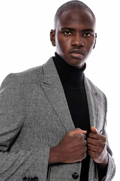 Мужское короткое пальто, серое, с острым воротником - Wessi - WESSI (1)