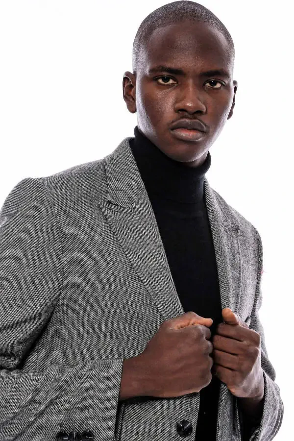 Мужское короткое пальто, серое, с острым воротником - Wessi - 2