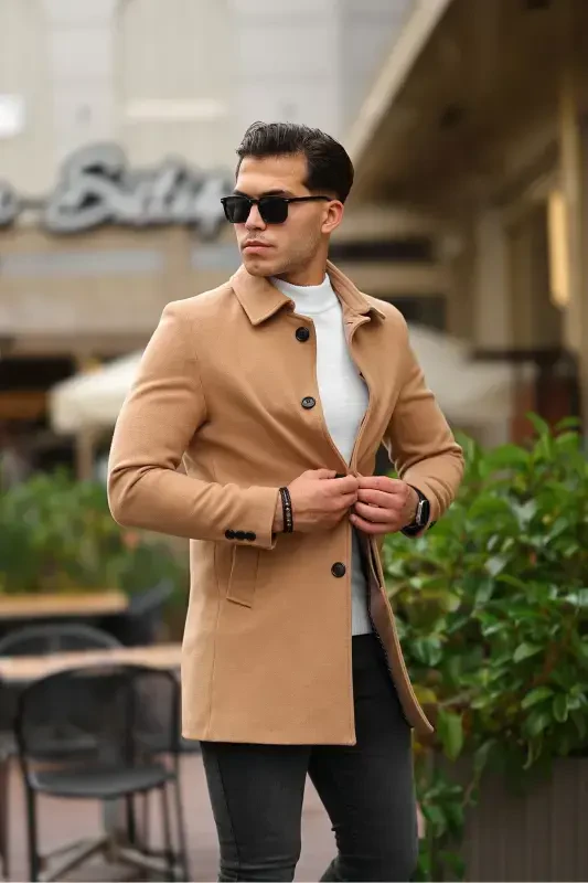 Мужское пальто-бушлат VIZYON узкого кроя с шерстью и воротником-рубашкой VIZYON - 3