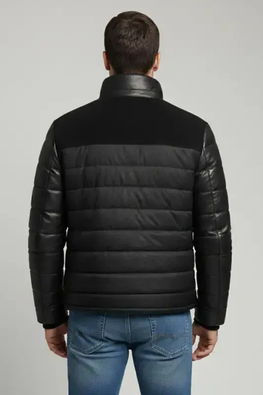 Мужское пальто из натуральной кожи, короткое, с лацканами. - 3