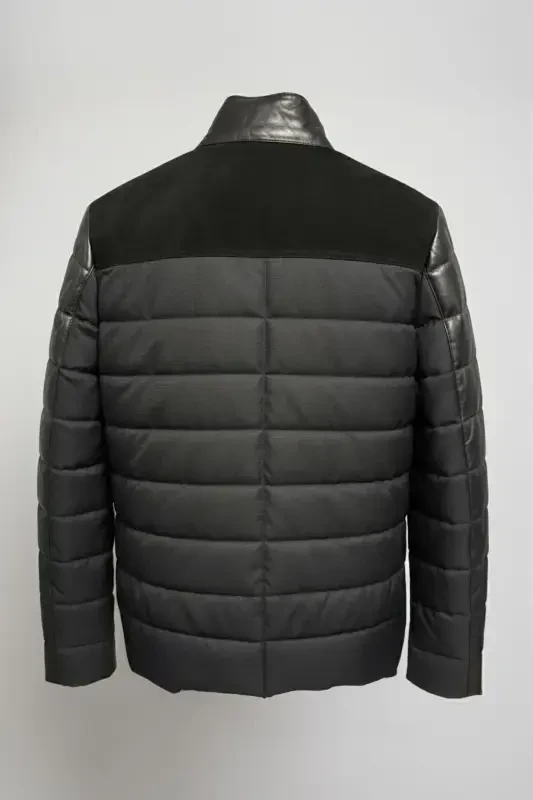 Мужское пальто из натуральной кожи, короткое, с лацканами. - 7