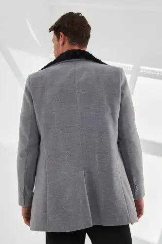 Мужское приталенное длинное кашемировое пальто - светло-серое - 3