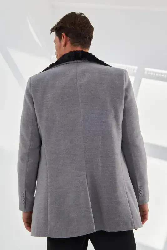 Мужское приталенное длинное кашемировое пальто - светло-серое - 3