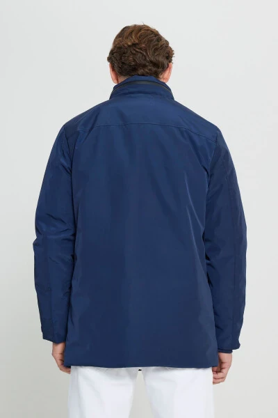 Мужское синее пальто с капюшоном стандартной посадки, обычного кроя, со съемным капюшоном, термометром для измерения температуры тела - 8