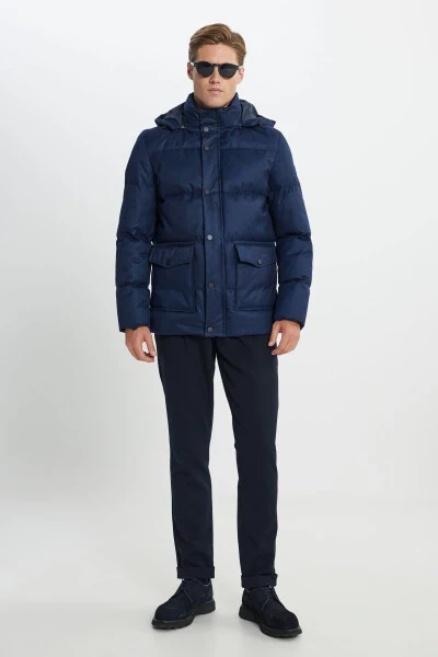 Мужское синее пальто стандартного покроя с капюшоном - ALTINYILDIZ CLASSICS (1)